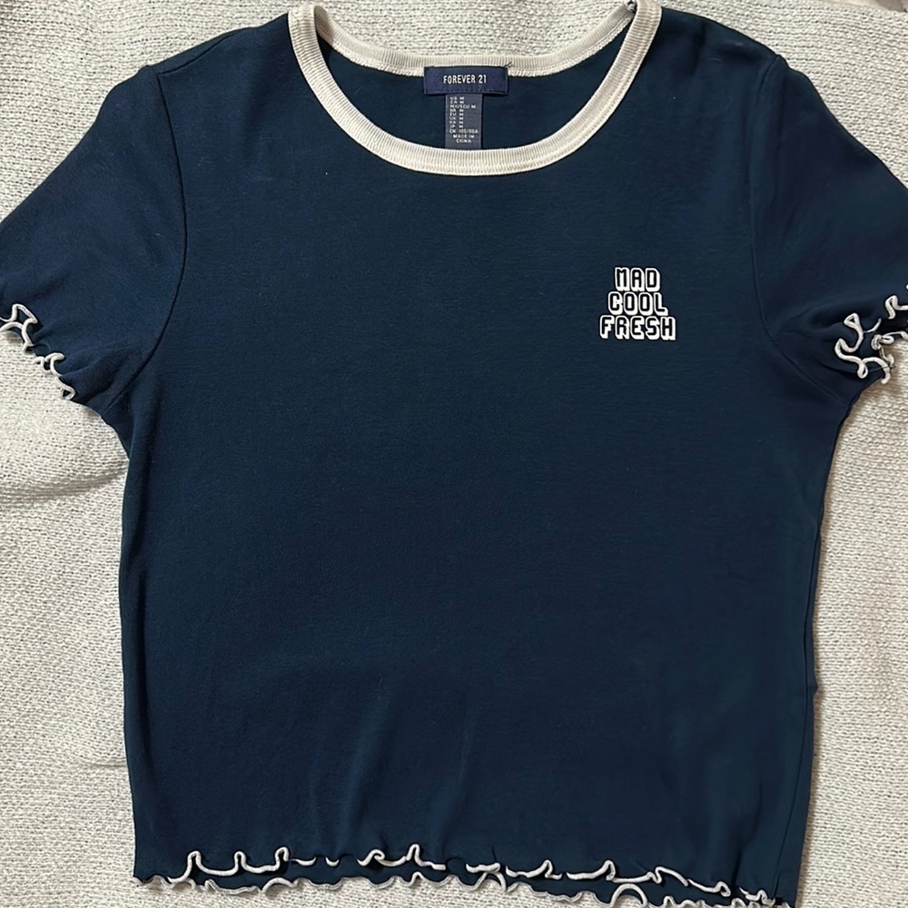 Baby doll blue shirt with dainty white hem